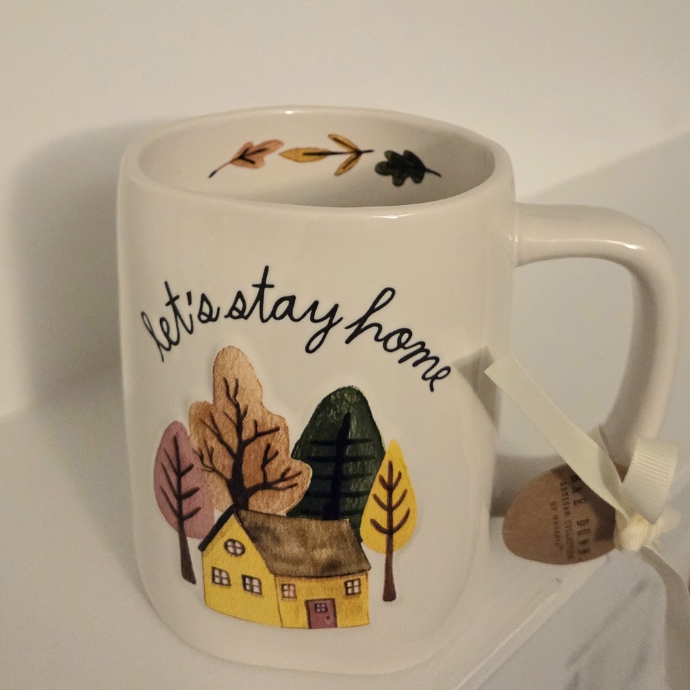 Rae Dunn Let's Stay Home Mug - Cream with Multicolor Design